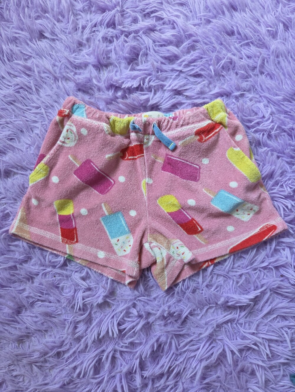 Mini Boden Pink Terry Shorts with Multicolor Popsicle Print - 7 Year